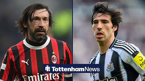 Andrea Pirlo playing for AC Milan next to Sandro Tonali in action for Newcastle United