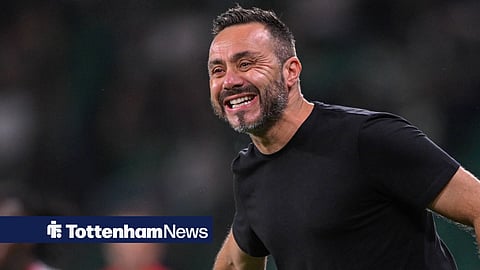 Tottenham manager Roberto De Zerbi smiling as he celebrates