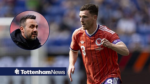 Tottenham head coach Roberto De Zerbi and Andy Robertson.