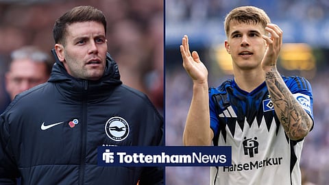 Fabian Hurzeler looks on for Brighton on the left with Luka Vuskovic on the right applauding Hamburg fans.