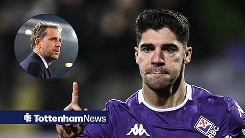 Tottenham loanee Manor Solomon playing for Fiorentina, and a circular inset of Fabio Paratici