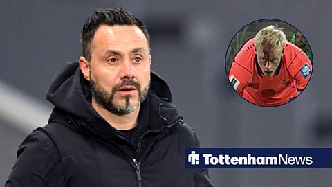 Tottenham Hotspur head coach Roberto De Zerbi and Netherlands defender Jean Paul van Hecke