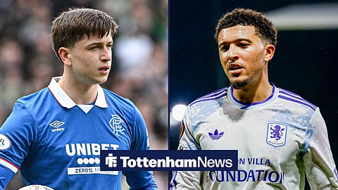 Tottenham star Mikey Moore in action for Rangers and Jadon Sancho