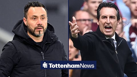 Tottenham manager Roberto De Zerbi and Aston Villa manager Unai Emery