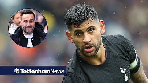 Tottenham captain Cristian Romero and Spurs boss Roberto De Zerbi in a circular element