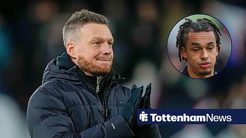 Main image of Kim Hellberg clapping after managing a Middlesbrough game and Tottenham defender Ashley Phillips' face in a circulat inset on the right