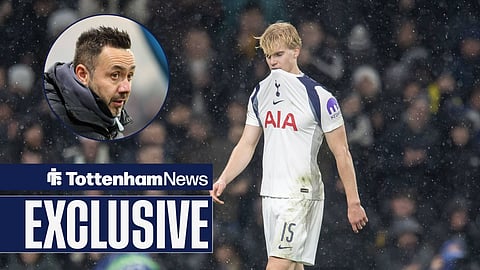 Tottenham star Lucas Bergvall in action and Roberto De Zerbi