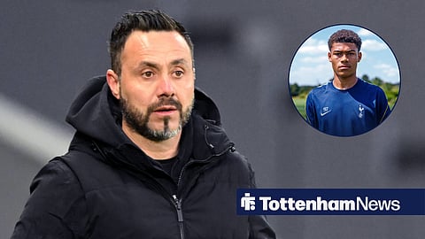 Tottenham manager Roberto De Zerbi and youth prospect Phoenix Offiah