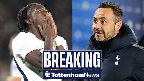 A 50:50 image with Rio Kyerematen on the left with his head in his hands. To his right is a picture of Tottenham manager Roberto De Zerbi.