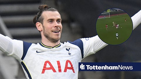 Gareth Bale in a Tottenham Hotspur shirt, and footage of Ollie Salter's goal in a circular inset