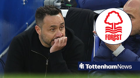 Tottenham boss Roberto De Zerbi and Nottingham Forest badge in inset