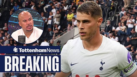 Gabby Agbonlahor speaking live on talkSPORT and Micky van de Ven in action for Spurs ahead of the Tottenham Hotspur Stadium.