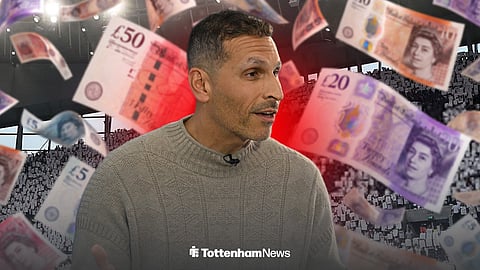 Khaldoon Al Mubarak at the Tottenham Hotspur Stadium surrounded by bank notes