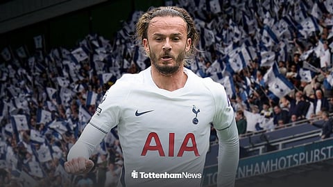 Tottenham Hotspur's James Maddison with Tottenham Hotspur Stadium background