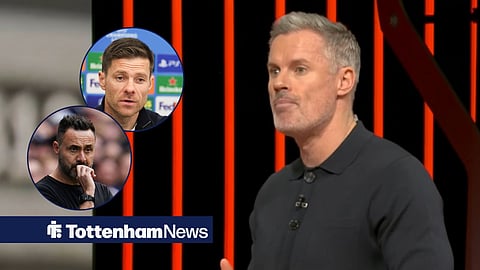 Jamie Carragher in the main image, with Roberto De Zerbi and Xabi Alonso in circular frames inset