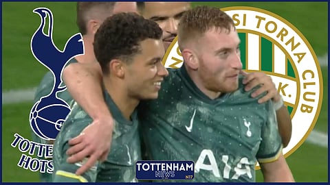 Brennan Johnson thanks Dejan Kulusevski for Tottenham v Ferencvaros [credit: @footballontnt on X]