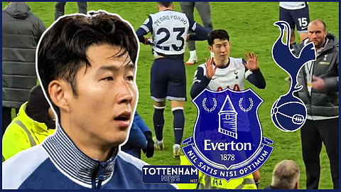 Son Heung-min caught up in Everton v Tottenham vile scenes at Goodison Park. Credit: @xAlexTHFC via X / Imago