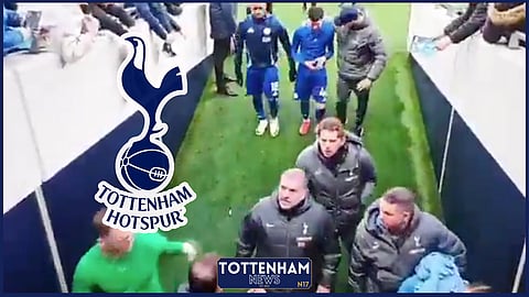 Tottenham manager Ange Postecoglou clashes with a fan after defeat against Leicester City [Credit: THFCReports on X]