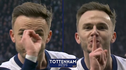 James Maddison aimed his celebration at Roy Keane in Tottenham v Manchester United [credit: Sky Sports Premier League]