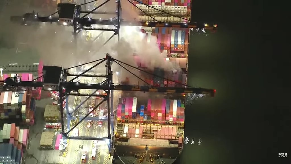 Reefer Container Fire Fire Breaks Out on Container Ship at Port of Los Angeles