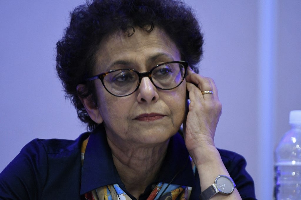 UN Special Rapporteur on freedom of opinion and expression, Irene Khank, listens to a question during a press conference in Tegucigalpa, on 27 October 2023. 