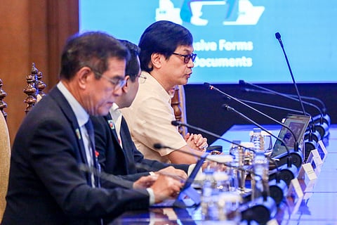 President Ferdinand R. Marcos Jr. presides over the sectoral meeting on the eLGU or the Electronic Local Government System at at the State Dining Hall of Malacañan Palace in Manila on Tuesday, 23 January 2024. One of those presenting the project are Interior and Local Government Secretary Benhur Abalos Jr.