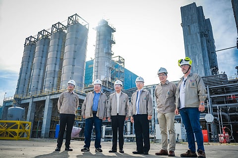 Petrochemicals leader President Ferdinand Romualdez Marcos Jr. (third from left) lauded ‘Filipino skills business confidence and manufacturing resurgence’ during yesterday’s tour of the expanded petrochemicals manufacturing complex of the JG Summit Olefins Corp. in Batangas City with (from left) JGSOC CEO Arnel Santos, JG Summit Holdings chairman James Go, Trade Secretary Alfredo Pascual, JG Summit Holdings president and CEO Lance Gokongwei and SVP Didier Marc Laurent Chapon. | PHOTOGRAPH BY YUMMIE DINGDING FOR THE DAILY TRIBUNE @tribunephl_yumi