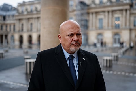 International Criminal Court Prosecutor Karim Khan looks on during an interview with AFP at the Cour d'Honneur of the Palais Royal in Paris on 7 February 2024.
