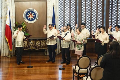 President Ferdinand Romualdez Marcos Jr. leads the oath-taking of the Philippine National Committee of the ASEAN Law Association of the Philippines, Inc. at the President's Hall of Malacañang Palace on Tuesday, 6 February 2024. Officers of the Philippine National Committee of ALA Philippines, Inc. are namely: Chairperson: Chief Justice Alexander G. Gesmundo, Chairperson Emeritus: Retired Chief Justice Artemio V. Panganiban, Vice Chairperson:Atty. Regina P. Geraldez, Secretary: Judge Ralph Jerome D. Salvador, Assistant Secretary: Atty. Christine P. Monderin, Treasurer: CTA Associate Justice Marian Ivy F. Reyes-Fajardo, Assistant Treasurer: Atty. Ela A. Sangalang and Deputy Secretary General: Atty. Ricardo C. Bernabe, Jr. Photo  
