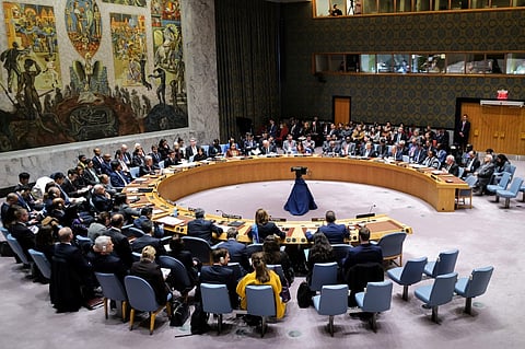 (FILES) The UN Security council meets to discuss the situation in the Middle East at UN headquarters in New York on 23 January 2024.