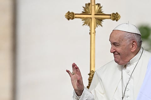 (FILE) Spritely Pope Francis calls for the release of Israeli hostages being held by Hamas during his Easter Sunday message during a Mass he celebrated at the Vatican.