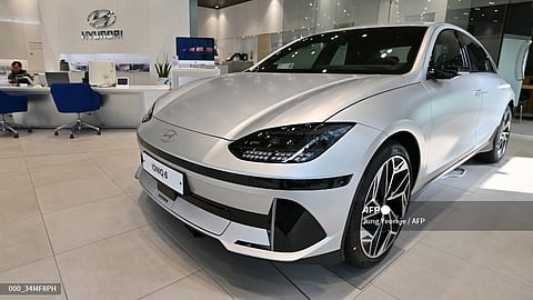 Hyundai Motor's electric car "Ioniq 6" is displayed at a car dealership in Seoul on 27 March 2024. 
