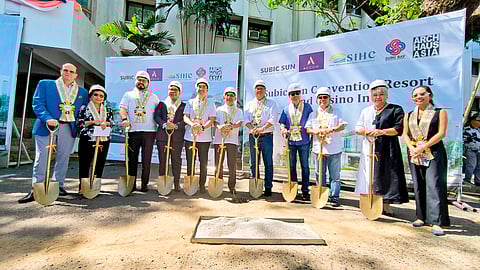 SBMA chairperson and administrator Eduardo Jose Aliño (middle) leads the groundbreaking ceremony of the $300-million convention resort and casino at the Subic Bay Freeport Zone along with BCDA director Rolen Paulino, Accor Intl. Philippines Development director Kash Salvador, Accor cluster general manager Bernd Schneider, Olongapo Mayor Rolen Paulino Jr., Subic International Hotel Corp. treasurer Corazon Malubay, SIHC chairperson Gil Miguel Puyat, SIHC president Lino Barte and other officlals.