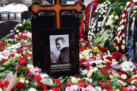 A view of the grave of Russian opposition leader Alexei Navalny at the Borisovo cemetery in Moscow on 2 March 2024, the next day after Navalny's funeral.