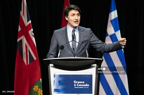 Canadian Prime Minister Justin Trudeau speaks at an event hosted by the Hellenic community in Toronto, Canada, on 25 March 2024, during a visit of the Greek prime minister.
