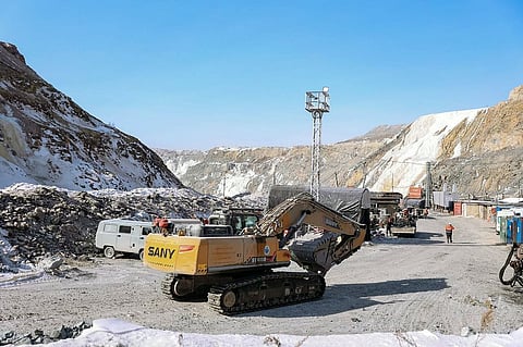 This handout photograph posted on the official Telegram account of the Amur region governor Vasily Orlov, on 20 March 2024, shows the rescue operation at the Pioneer gold mine in the Amur region. Rescuers fighting to free 13 people trapped in a gold mine in eastern Russia face a "difficult" situation, authorities warned on 20 March 2024, two days after a rockslide covered the miners under rubble.
