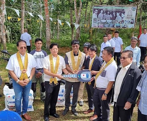 President Ferdinand Marcos Jr. joins officials from the Assistance for Security, Peace, Integration and Recovery for Advancing Human Security in the Bangsamoro Autonomous Region in Muslim Mindanao and the Embassy of Japan in providing livelihood equipment and items to former Small and Light Weapons owners during the Peace Offering Ceremony held in Sumisip town, Basilan province.