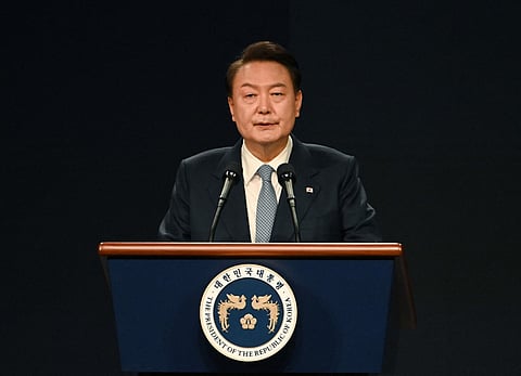 South Korea's President Yoon Suk Yeol speaks during the Third Summit for Democracy in Seoul on March 18, 2024.
