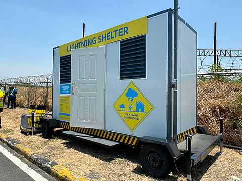 Lightning shelter installed by the Cebu Pacific at the remote parking area seeks to protect both airport crew and travelers.