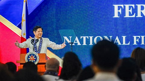 President Ferdinand Romualdez Marcos Jr. delivers a message during the Grand Launch of the National Fiber Backbone (NFB) Phase 1 on Friday, 19 April 2024, at Sofitel Philippine Plaza Manila in Pasay City.  