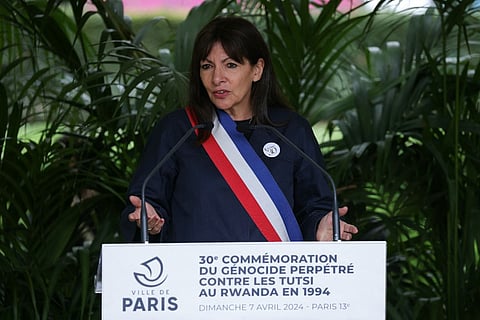 Mayor of Paris, Anne Hidalgo delivers a speech during a commemoration ceremony to mark the 30th Anniversary of the 1994 Rwanda genocide, in Paris on 7 April 2024. 7 April marks the 30th Anniversary of a vicious campaign orchestrated by Hutu extremists which tore the country apart, as neighbors turned on each other in one of the bloodiest massacres of the 20th century. The killing spree, which lasted 100 days before the Rwandan Patriotic Front (RPF) rebel militia took Kigali in July 1994, claimed the lives of around 800,000 people, largely Tutsis but also moderate Hutus.
