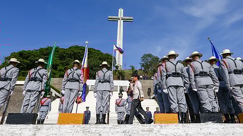 President Ferdinand R. Marcos Jr. troops the line during the 82nd Anniversary of the "Araw ng Kagitingan" or Day of Valor with the theme “Honoring Veterans’ Valor Foundation for a United Filipino  People” at Mount Samat National Shrine, Municipality of Pilar, Province of Bataan on Tuesday, 9 April 2024. The nation commemorates "Araw ng Kagitingan" in remembrance of the Fall of Bataan, when Filipino and American forces surrendered to the Japanese after resisting for months with limited weapons, ammunition, and supplies, during World War II. 
