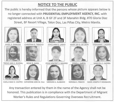 Notice to the public - Prudential Employment Agency, Inc.