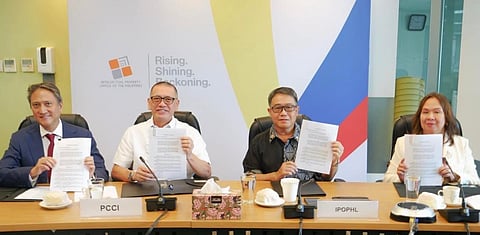 Signatories to the landmark copyright protection deal are (from left) Anton Bengzon, chairperson of the IP committee of the Philippine Chamber of Commerce and Industry; PCCI executive vice president Perry Ferrer, IPOPHL director general Rowel Barba and IPOPHL deputy director general Anne Claire Cabochan.