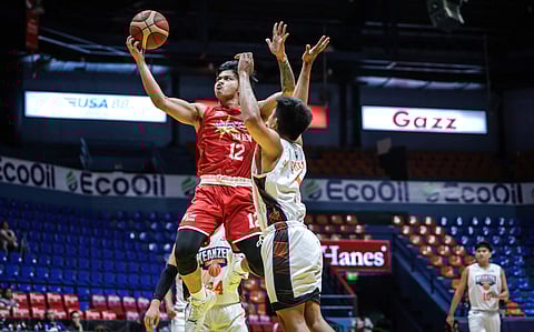 NYGEL Gonzales muscles his way to a 17-point performance to lead Marinerong Pilipino-San Beda to a 127-67 victory over Keanzel Basketball in the quarterfinals of the 2024 PBA D-League Aspirants Cup.