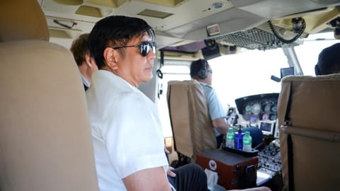 President Ferdinand Romualdez Marcos Jr. inspects CNPs Transmission Line Bacolod Sub Station on board an aircraft. 