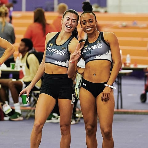 LAUREN Hoffman (left) and Angel Frank make their presence felt after smashing the national records in the women’s 100-meter hurdles and 400-meter run, respectively, at the Duke Invitational Athletics Meet in Durham, North Carolina.  