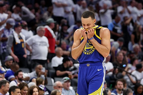 STEPHEN Curry reacts after the Golden State Warriors suffered a 94-118 loss to the Sacramento Kings in the NBA play-in.