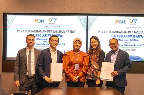 Solar Philippines, Medco Power and Bank Negara Indonesia officials signed a loan agreement for the $20-milion East Bali solar farm venture. 