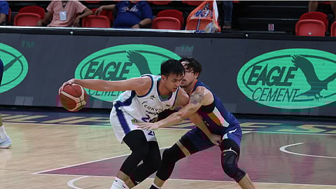 
Bryan Santos finishes with 22 points on seven-of-ten shooting from beyond the arc to help Converge end a 12-game losing skid after a 104-99 win over Meralco on Sunday in the PBA Philippine Cup at the Philsports Arena in Pasig.